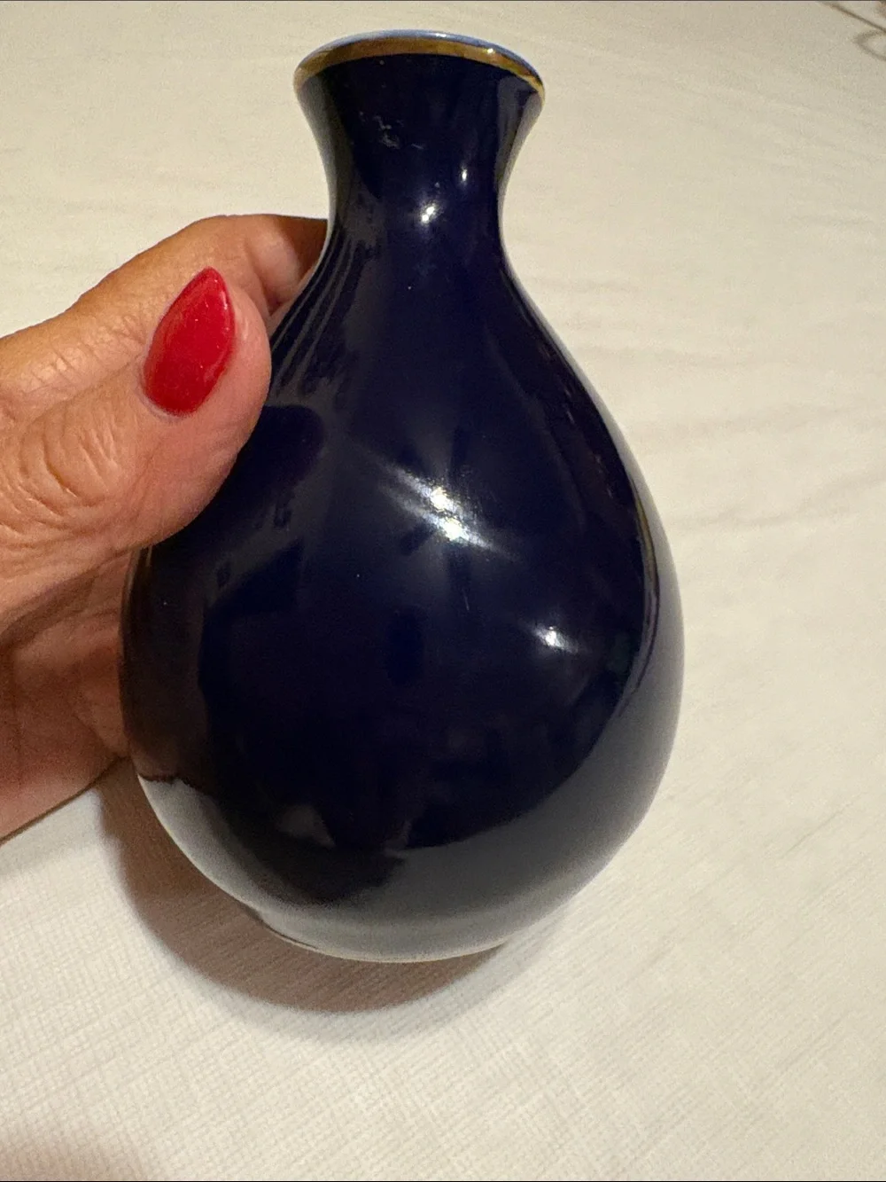 Navy Porcelain Bud Vase with Gold Floral Motif